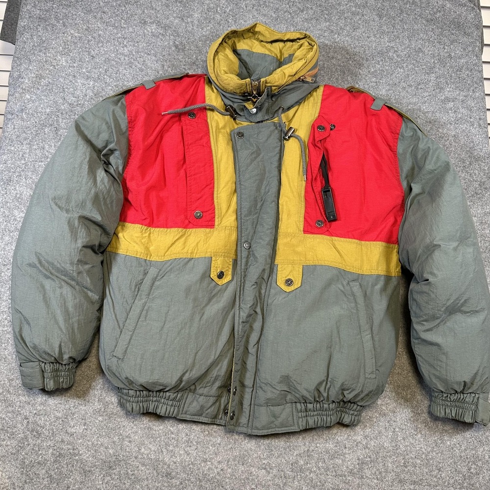 Vintage Triple FAT Goose Jacket Mens Small Colorblock Red Yellow Green Down 90s - Picture 2 of 11